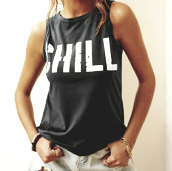 NWT"CHILL" Graphic Tee Tshirt Tank Top L, XL, XXL BLACK - Picture 2 of 5